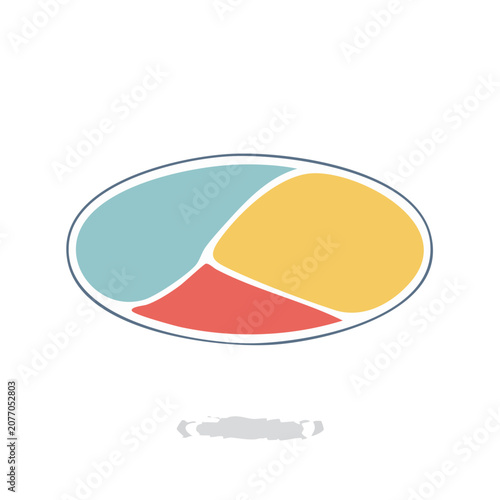 Flat design pie chart with three colored segments
