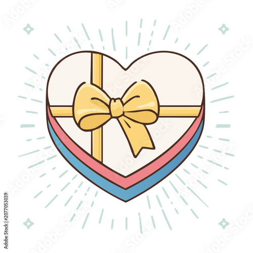Minimalist heart with sun rays and sparks