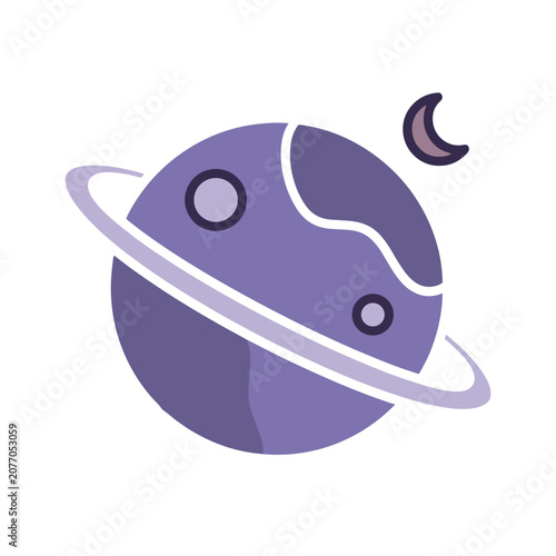 Purple planet with rings and crescent moon vector illustration