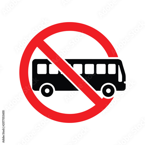 No Bus Allowed Vector Icon – Red Prohibition Sign for Traffic and Transport Restrictions