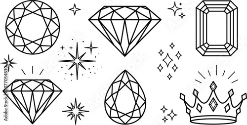 Cuadro en lienzo Diamond gem icon set with brilliant cuts emerald shapes pear drop crystals spark