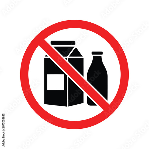 No Dairy Products Vector Icon – Milk Allergy Warning Symbol for Food Packaging