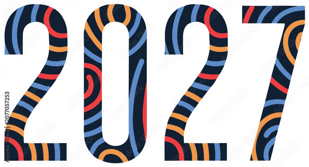 Fototapeta premium 2027 Colorful Typography Design with Abstract Pattern for New Year Celebration