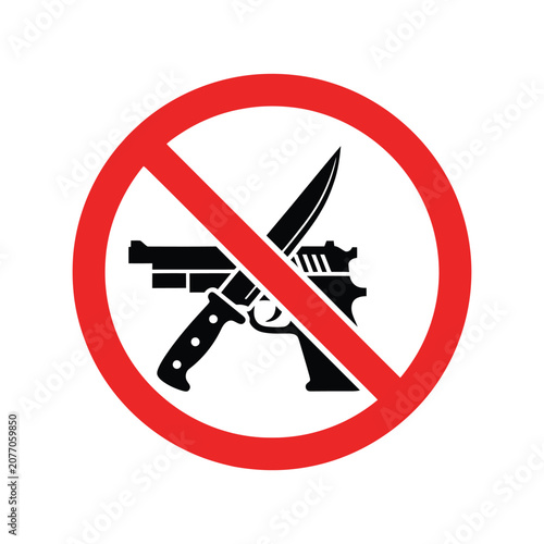 No weapons allowed sign vector with gun and knife prohibition symbol isolated