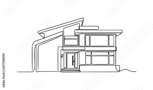 Modern One Line House Logo Vector Hand Drawn Residential Property Illustration