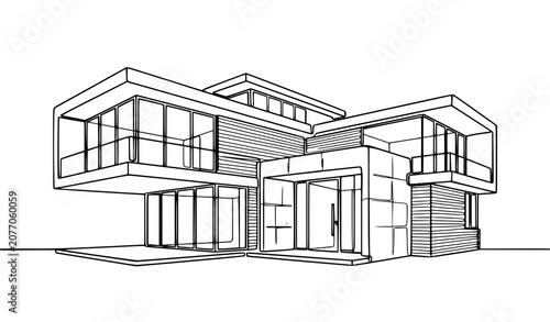 Single Continuous Line Drawing House Logo Vector Residential Building Minimal Illustration