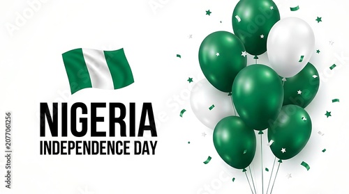 Green Balloons Celebration with Nigeria Flag Colors for National Independence Day