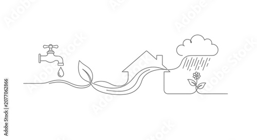 Foto Eco-friendly home concept, water conservation, rain, plant growth, sustainable l