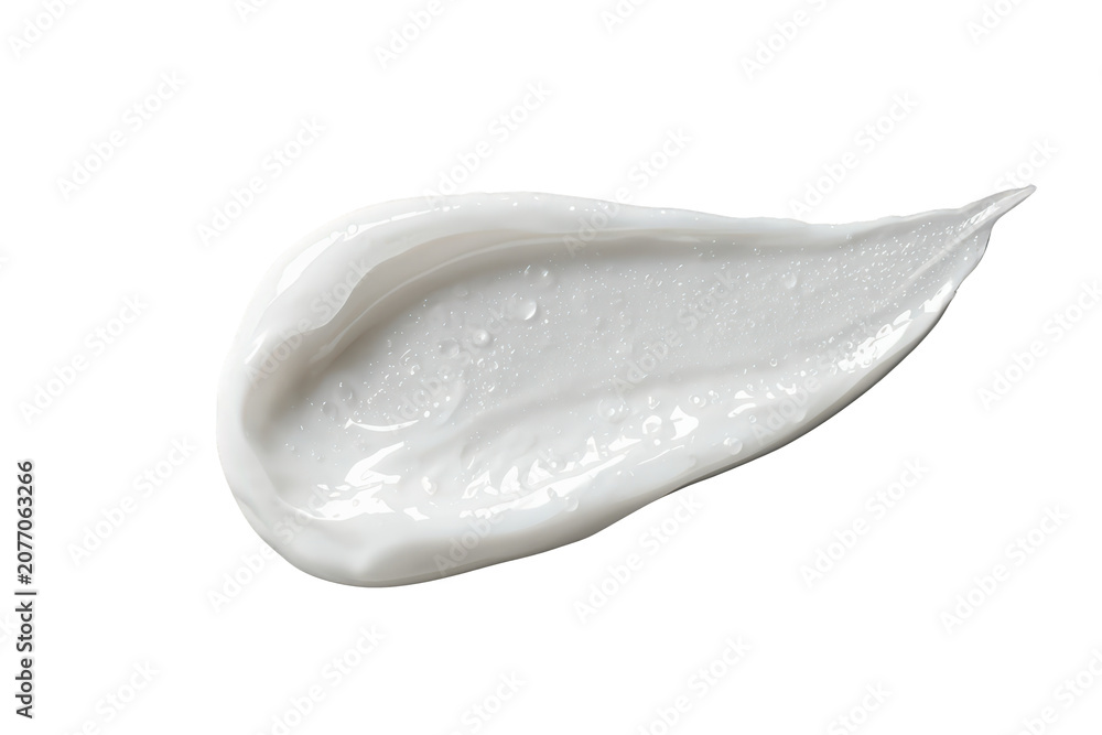 Fototapeta premium White cosmetic cream smear showing rich skincare texture, moisturizing gel sample, healthy beauty product stroke