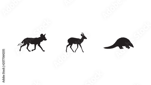 Wild Dog Gazelle Pangolin Wildlife Silhouette Icon Set
