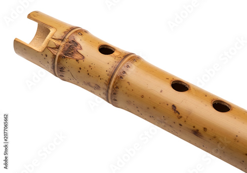 Detailed bamboo flute with finger holes and natural texture on transparent background instrument woodwind recorder musical traditional ethnic