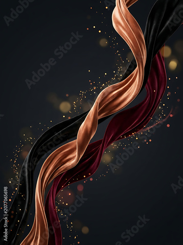 Luxurious fabric ribbons in gold, red, and black