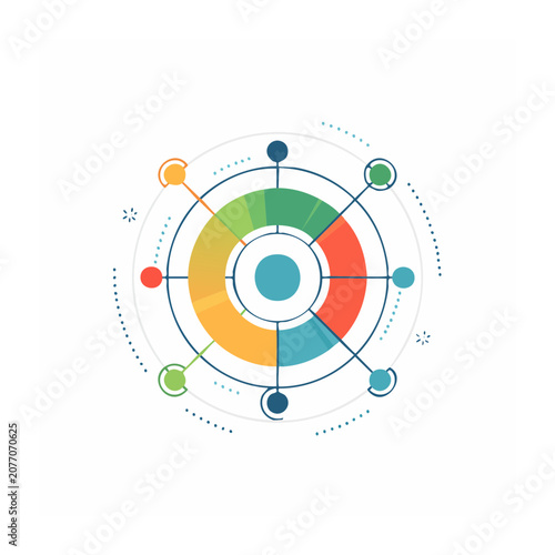 Flat design target diagram with concentric circles and color segments