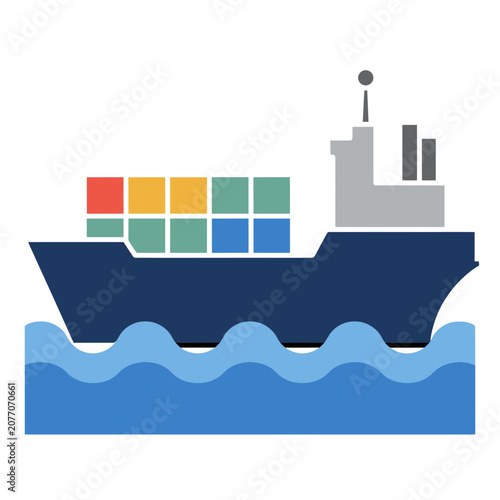 Flat illustration of a cargo ship with containers