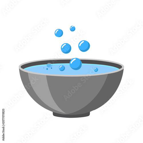 Gray bowl with blue water and bubbles vector illustration
