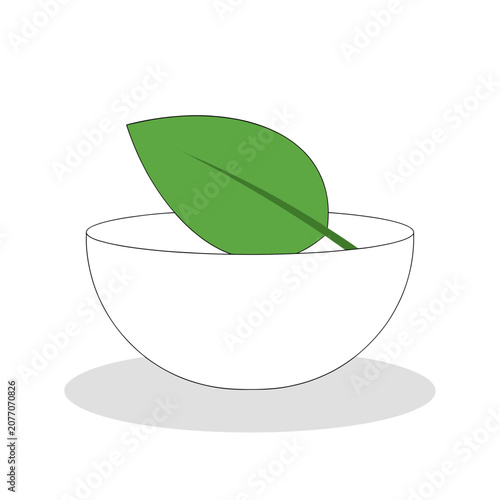 Green leaf in white bowl vector illustration
