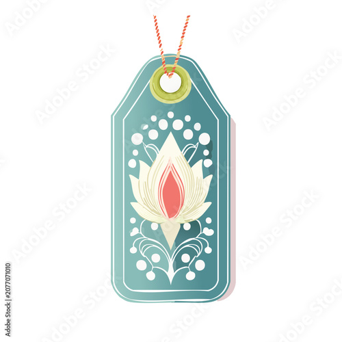 Teal lotus flower gift tag vector illustration