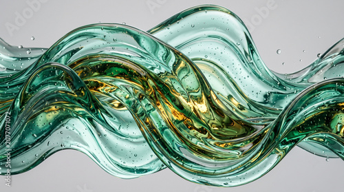 Abstract macro shot of swirling turquoise and amber liquid motion with abstract turquoise colorful