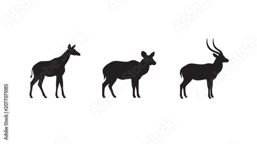 Wild Antelope Deer Silhouette Set Commercial Stock Vector Icons