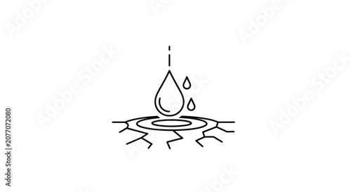 Tableau sur toile Water droplet falling on cracked dry earth icon, representing drought, scarcity, and hydration concept