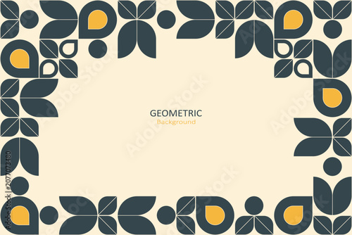 Elegant geometric floral background with retro-inspired navy and mustard motifs framing a clean central copy space, ideal for branding, posters, packaging, and modern design.