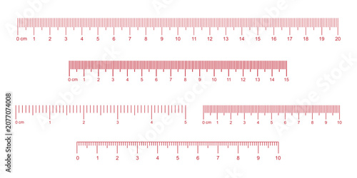 Obraz na płótnie Ruler scales 1to 10, 15, 20centimeters, inches markup, numbers
