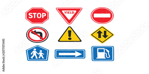 Quadro su tela Road Traffic Sign Icons Set Safety Symbol Collection