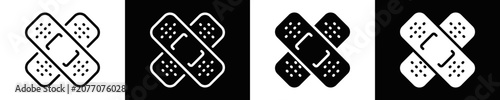Photos Adhesive Plaster Icon Set White And Black Background Style