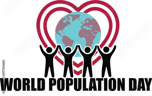 Vector illustration of people celebrating world population day with globe