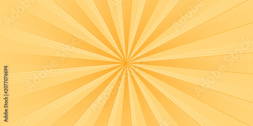 Orange stripes burst lines background. Sun ray light. Radiate sunlight. Vintage stripes halftone radial wallpaper for poster, banner.Circus background of spiral yellow orange rays vector.