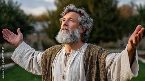Man praying outdoors
