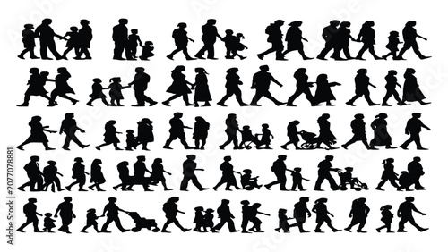 Canvastavla Pedestrians silhouettes depict a diverse crowd of people walking and interacting in an urban environment