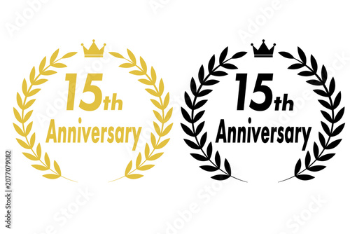 15周年記念の月桂樹と王冠のロゴデザイン素材
