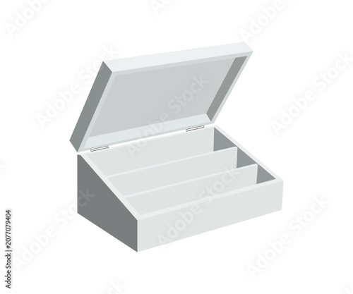 Open empty white cardboard box with flaps