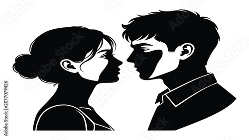 Foto Couple silhouette depicts a man and woman facing each other in a romantic and intimate moment