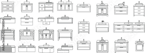 Slika na platnu Bedroom CAD furniture block library, bed elevation symbols in front and side vie