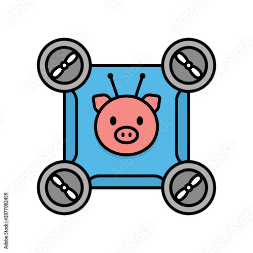 Cartoon Pig Drone Vector Illustration
