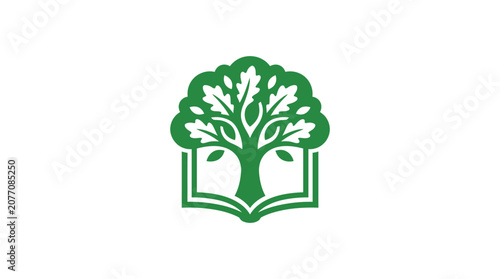 Minimalist Green Tree and Open Book Icon Design