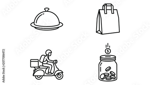 Food Delivery Service Icons Set Vector Line Art for Restaurant and Online Orders