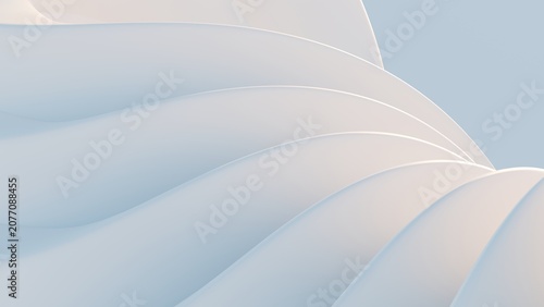Abstract wavy curved 3d render. White layers of plastic with lines, folds, ruffles. Modern wallpaper, texture pattern.