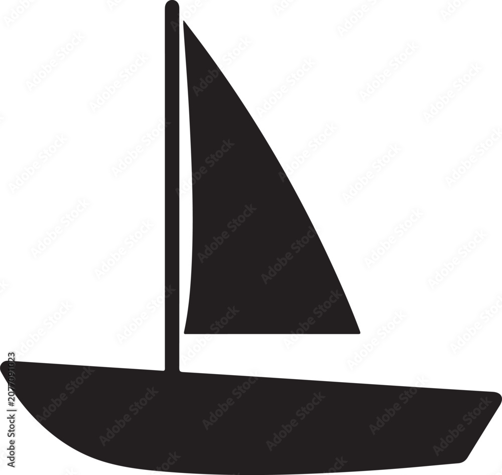 Fototapeta premium Sailboat, black sailboat, vector boat, sailing icon