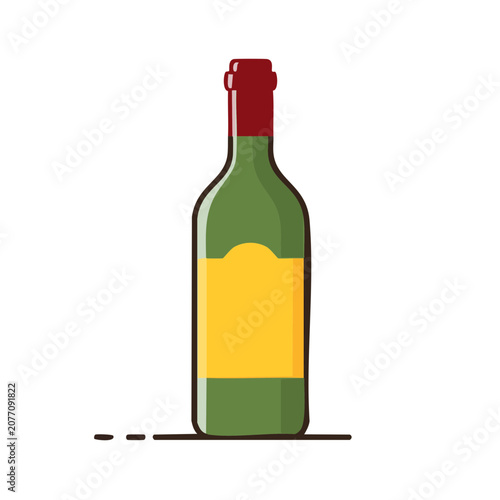 Flat illustration of a wine bottle with label and cork
