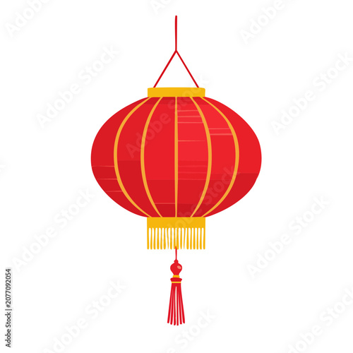 Red Chinese Lantern with Tassel Vector Illustration