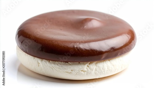 Chocolate covered marshmallow cookie on white background.