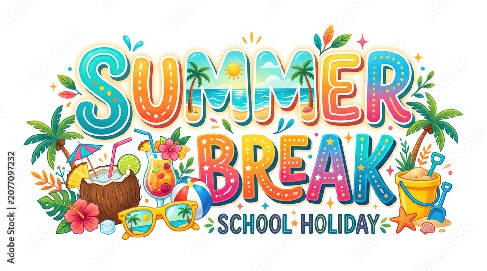Fototapeta premium Vibrant summer break school holiday graphic