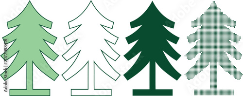 Evergreen tree vector set four variations of pine tree graphics for design projects