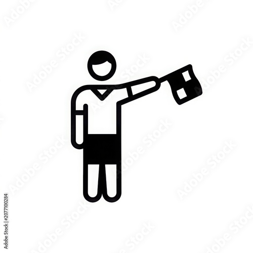 Soccer referee assistant holding flag simple black and white icon