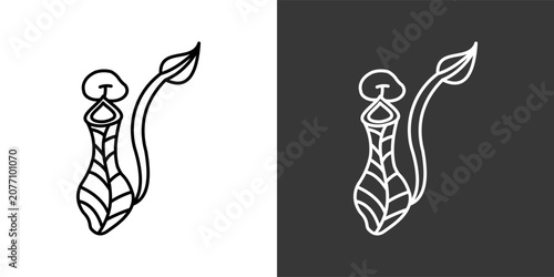 Fényképezés Pitcher Plant Black And White Icon Set Collection Pack Vector Illustration