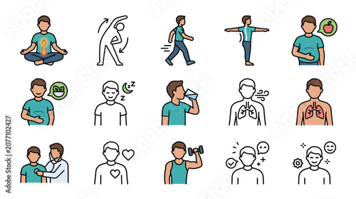 Bild auf Leinwand Clean Illustrated Guide to Healthy Lifestyle Habits with Colorful Icons and Simp