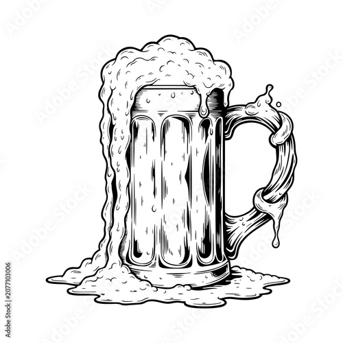 Tableau sur toile Foamy beer mug overflowing with rich foam